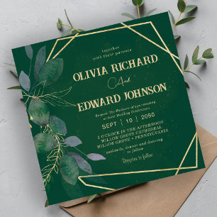 Geometric frame leaves Square wedding  Invitation