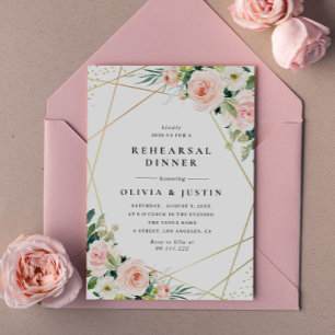 geometric frame pink blush floral rehearsal dinner invitation