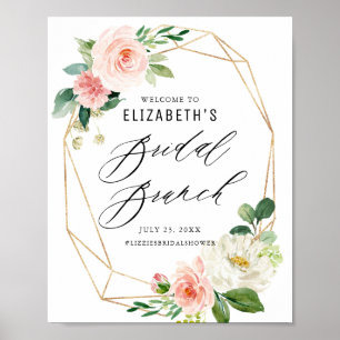 Geometric Frame Pink Floral Bridal Brunch Welcome Poster