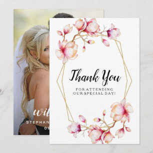 Geometric Frame Pink Magnolia Thank You Card