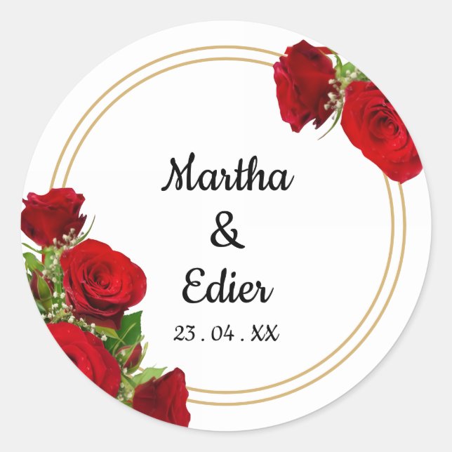 Geometric Frame Red Rose Spanish Wedding Classic Round Sticker (Front)