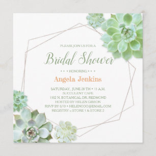 Geometric Frame Succulents Bridal Shower Invitation
