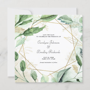 Geometric Frame Watercolor Greenery Save The Date