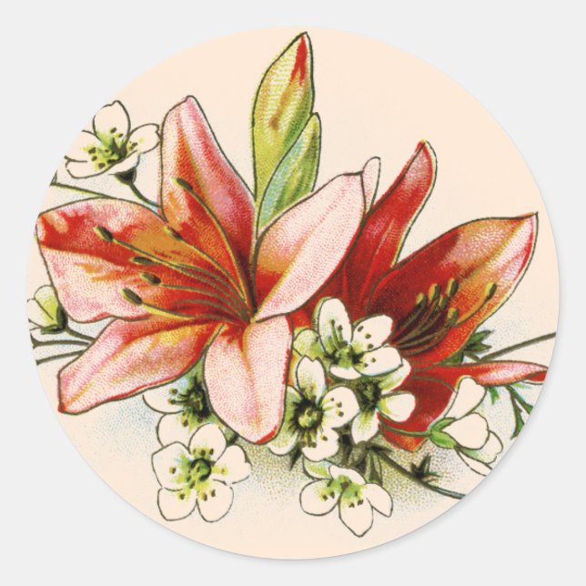 Geometric Frame with Tropical Lilies Wedding Classic Round Sticker (Front)