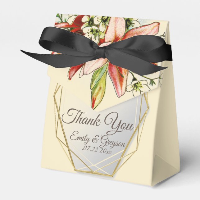 Geometric Frame with Tropical Lilies Wedding Favour Box (Front Side)