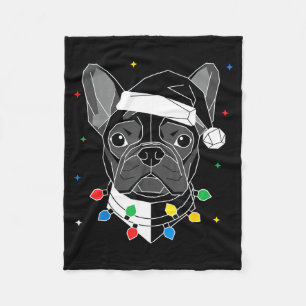 Geometric French Bulldog Santa Hat Christmas Xmas Fleece Blanket
