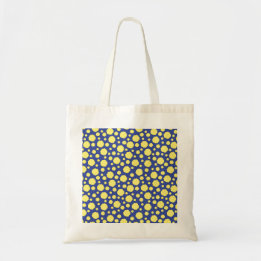 Geometric funky bright yellow circles on blue  tote bag