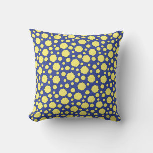 Geometric Funky yellow circles on blue backgro Cushion