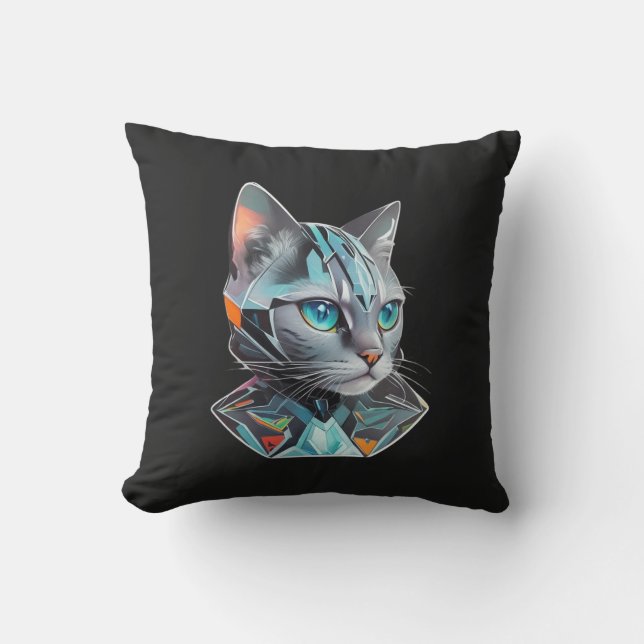 Geometric Futuristic Cat Design Cushion (Front)