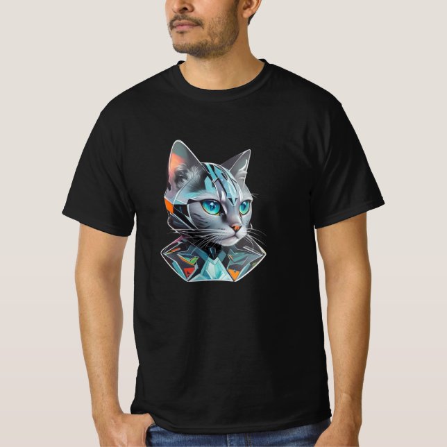 Geometric Futuristic Cat Design T-Shirt (Front)