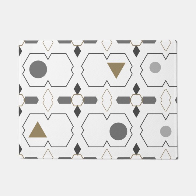 Geometric Gateway - Minimal Modern Black Grey Gold Doormat (Front)