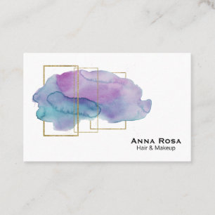 *~* Geometric Girly Gold Purple Magenta Watercolor Business Card