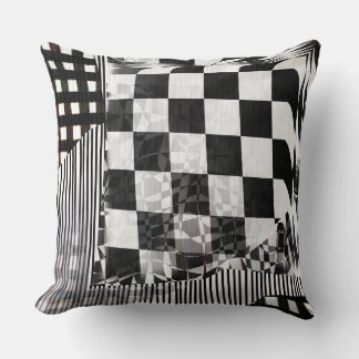Geometric Glitch Collage Checker Pattern Cushion