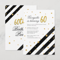 Geometric Glitter Black White Stripe 60th Birthday