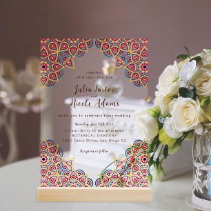Geometric Glittering Metallic Luxury Wedding Acrylic Invitations