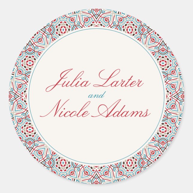 Geometric Glittering Metallic Luxury Wedding Classic Round Sticker (Front)