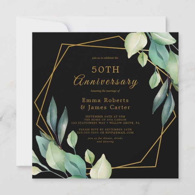 Geometric Gold 50th Anniversary  Invitation (Front)