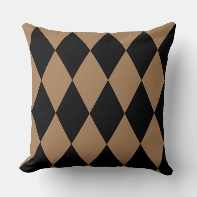 Geometric Gold and Black Diamond Harlequin Modern Cushion (Front)