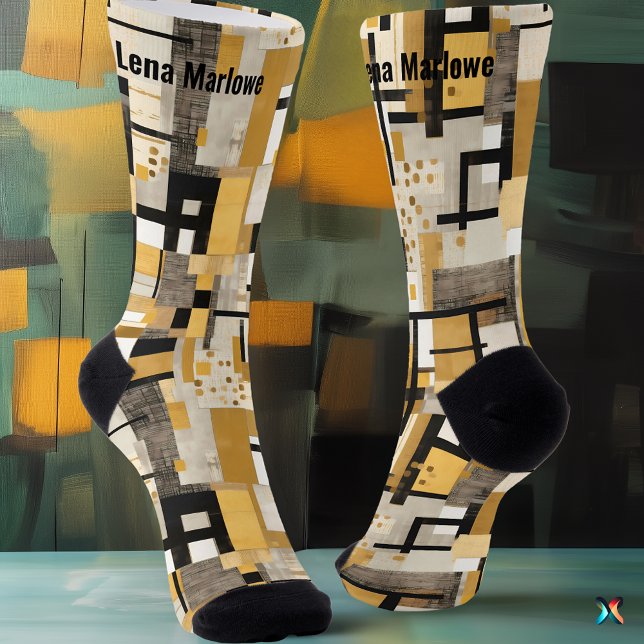 Geometric Gold and Black Modern Art Socks (Creator Uploaded)