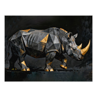Geometric Gold and Black Rhinoceros Sculpture Photo Print