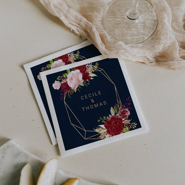 Geometric Gold and Red Tropical Wedding Napkin (Creator Uploaded)