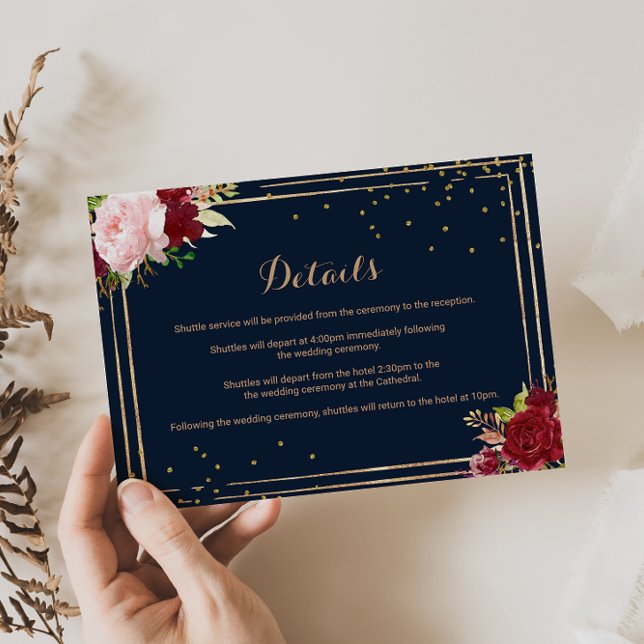Geometric Gold and Red Wedding Details Insert Card (Creator Uploaded)