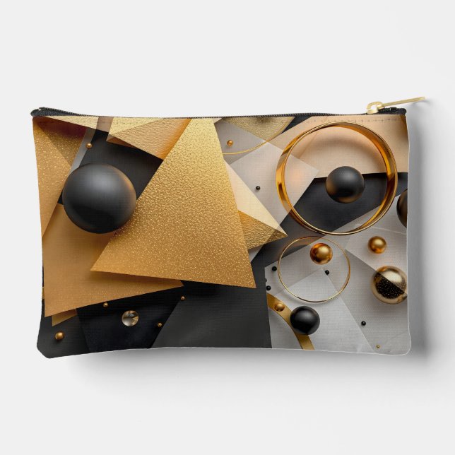 Geometric Gold & Black Elegance Accessory Pouch (Back)