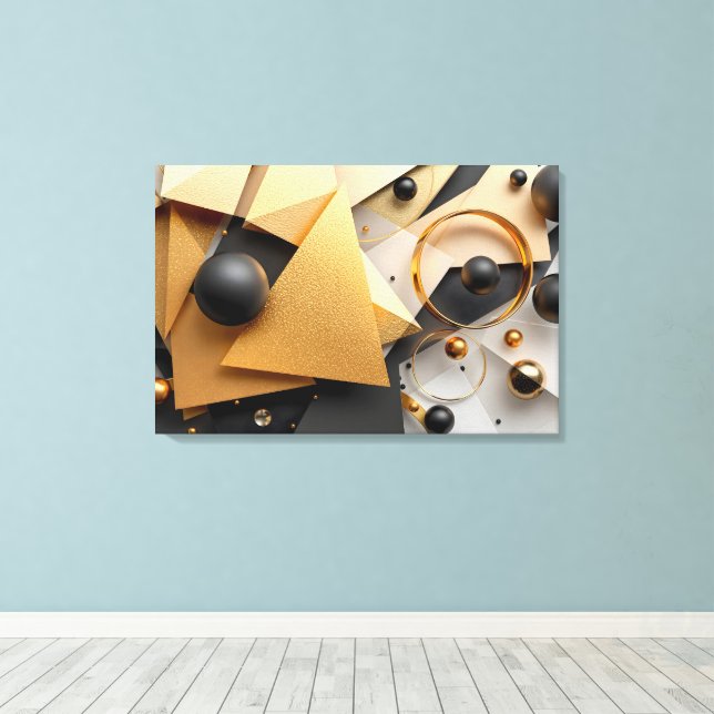 Geometric Gold & Black Elegance Canvas Print (Insitu(Wood Floor))
