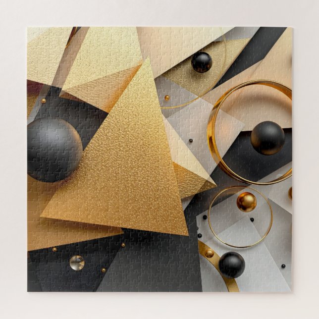 Geometric Gold & Black Elegance Jigsaw Puzzle (Vertical)