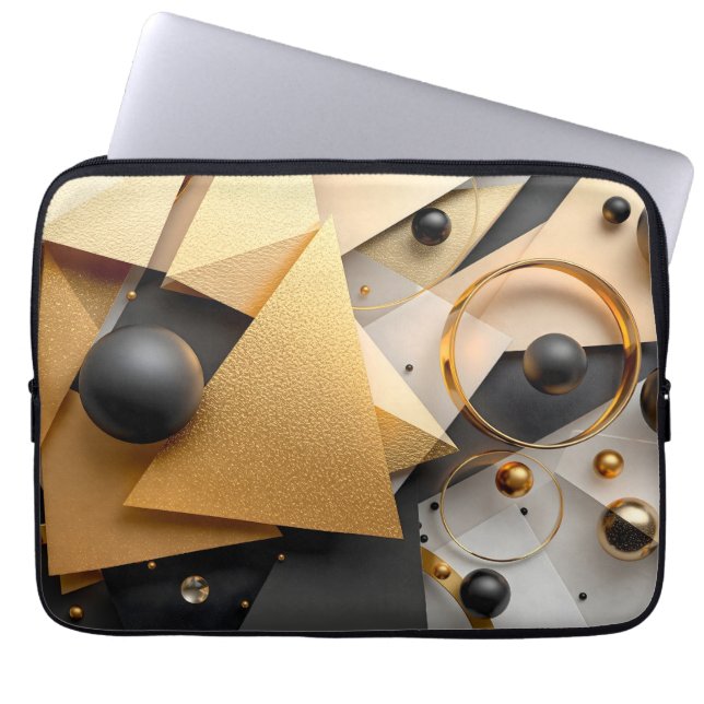 Geometric Gold & Black Elegance Laptop Sleeve (Front)