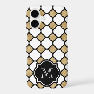 Geometric Gold Black White Quatrefoil Monogram