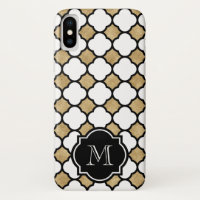 Geometric Gold Black White Quatrefoil Monogram