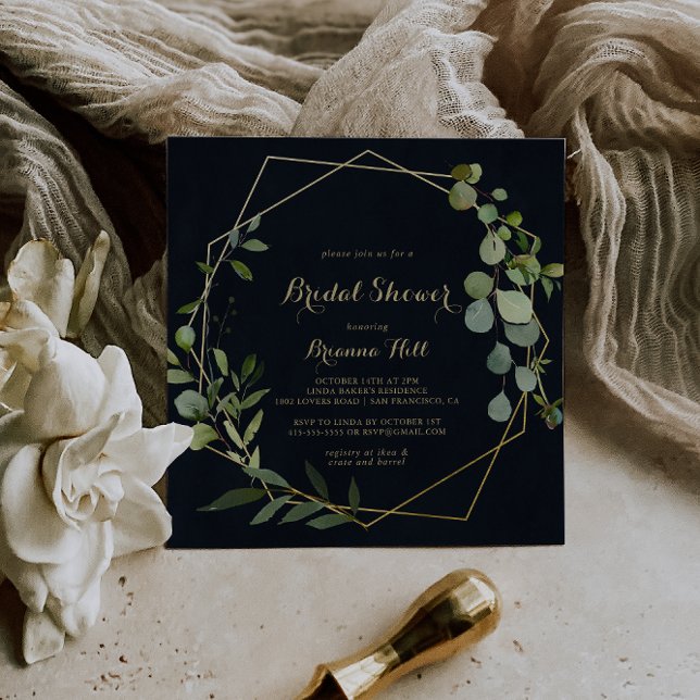 Geometric Gold Blue Green Bridal Shower  Invitation (Creator Uploaded)