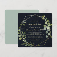 Geometric Gold Blue Green Calligraphy Sip and See