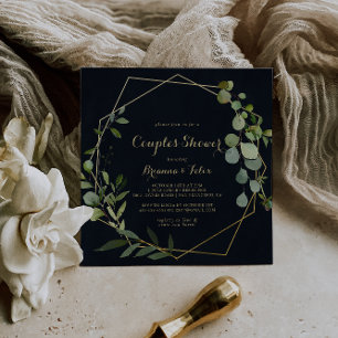 Geometric Gold Blue Green Couples Shower Invitation