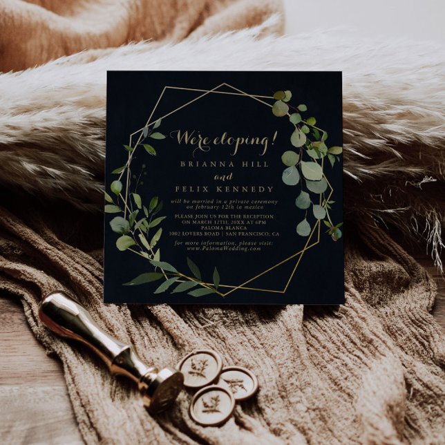 Geometric Gold Blue Green Elopement Reception  Invitation (Creator Uploaded)