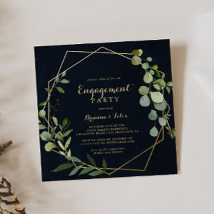 Geometric Gold Blue Green Engagement Party  Invitation