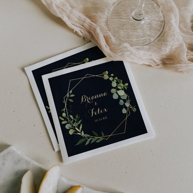 Geometric Gold Blue Green Eucalyptus Wedding  Napkin (Creator Uploaded)