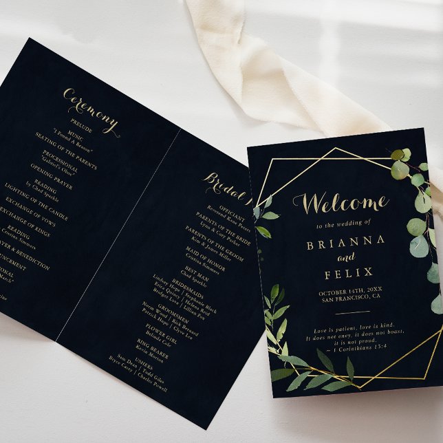 Geometric Gold Blue Green Folded Wedding  Programme (Creator Uploaded)
