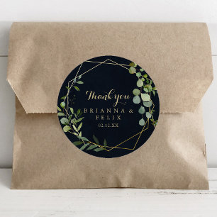 Geometric Gold Blue Green Thank You Wedding Favour Classic Round Sticker