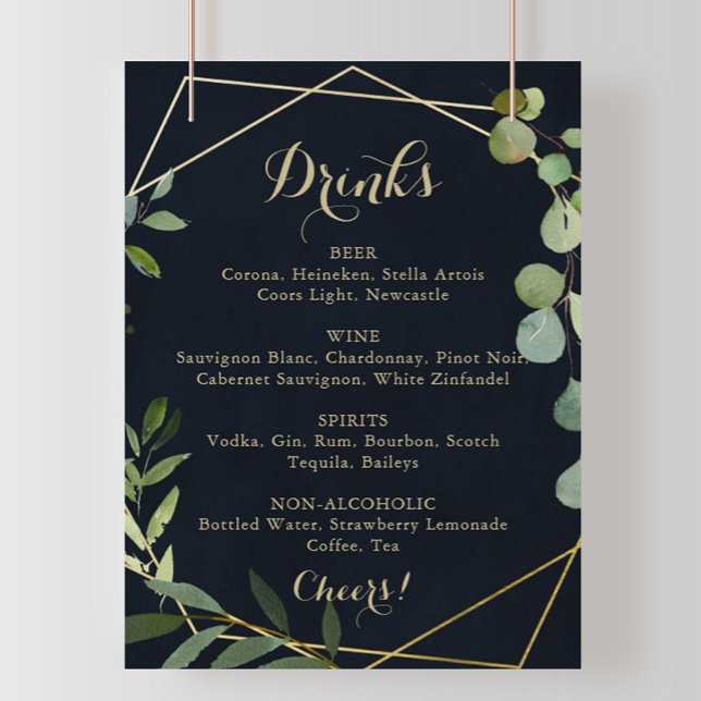Geometric Gold Blue Green Wedding Drinks Menu Sign (Creator Uploaded)