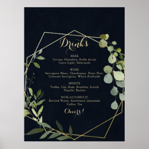 Geometric Gold Blue Green Wedding Drinks Menu Sign