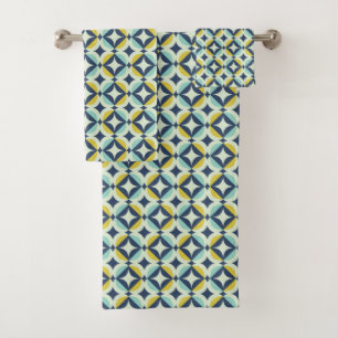 Geometric Gold & Blue Pattern Bath Towel Set