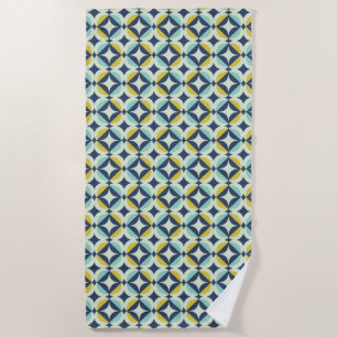 Geometric Gold & Blue Pattern Beach Towel