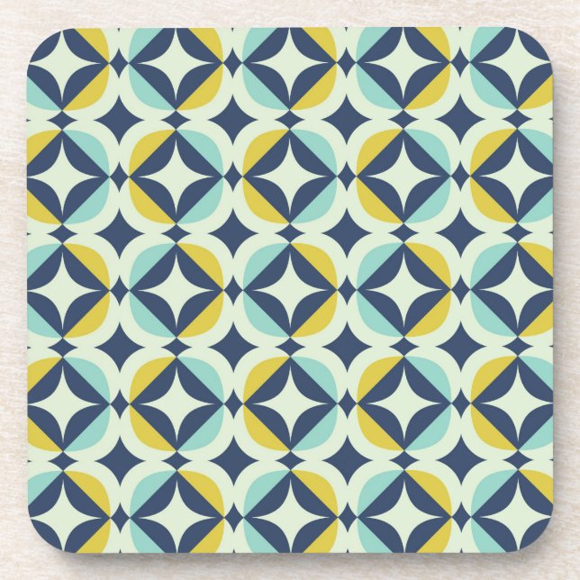Geometric Gold & Blue Pattern Coaster (Front)