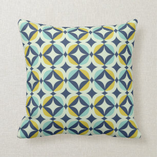 Geometric Gold & Blue Pattern Cushion
