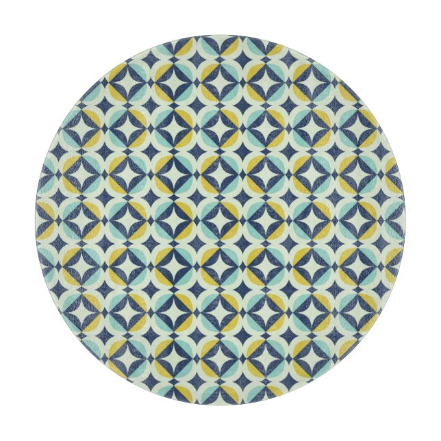 Geometric Gold & Blue Pattern Cutting Board (Front)