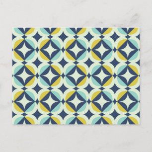 Geometric Gold & Blue Pattern Holiday Postcard