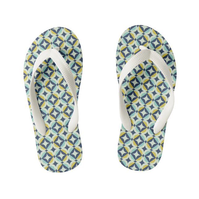 Geometric Gold & Blue Pattern Kid's Jandals (Footbed)