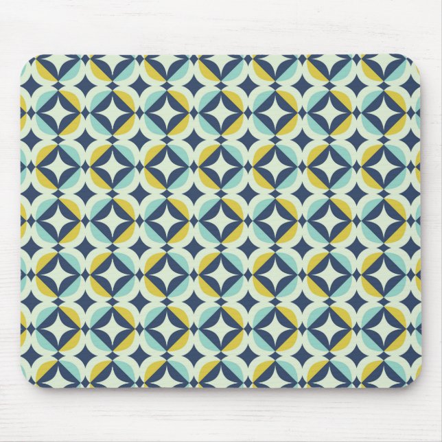 Geometric Gold & Blue Pattern Mouse Pad (Front)